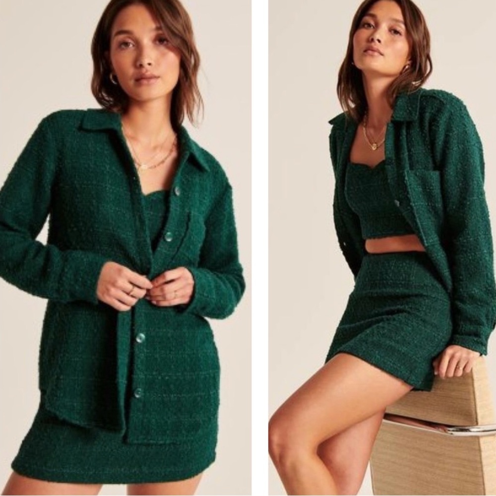 Abercrombie S Oversized Green Tweed Shirt Jacket